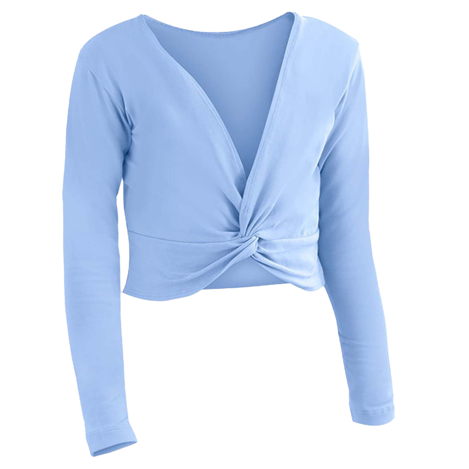 shoper Girls Ballet Practice Top Elegant Solid Color Long Sleeve Dance Leotard Stretchable Training Outfit Blue 110